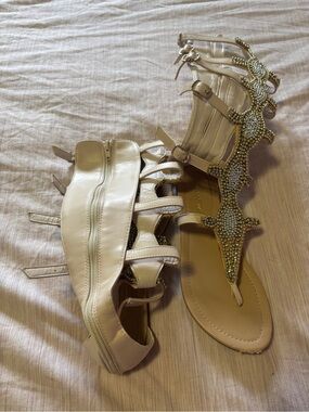 Embellished Beige Gladiator Sandals